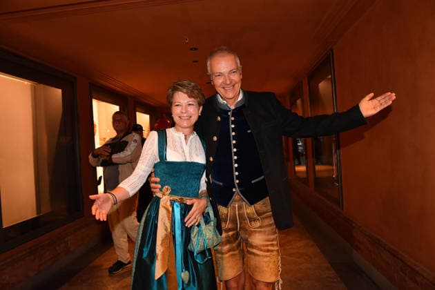 Michael Möller and his wife Irmgard at the premiere of Oktoberfest: A Musical—Beinah wahr (An Almost True Story), a comedy at the Bayerischer Hof in Munich on September 16, 2026