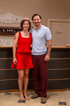 September 16, 2026, ARD telenovela *STURM DER LIEBE* (Storm of Love), photo shoot for Season 23 on the film set in Munich, at Bavaria Film in Geiselgasteig, in the studio set of the fictional Hotel Fürstenhof. The new season premieres on November 4, 2026. From left: Actress Pippa Fee