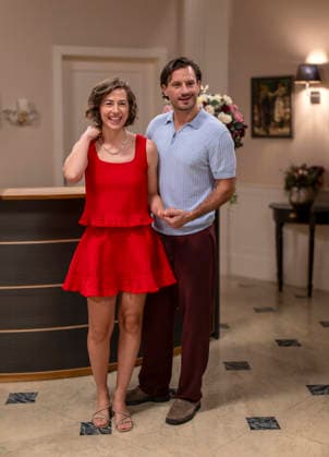 September 16, 2026, ARD telenovela *STURM DER LIEBE* (Storm of Love), photo shoot for Season 23 on the film set in Munich, at Bavaria Film in Geiselgasteig, in the studio set of the fictional Hotel Fürstenhof. The new season premieres on November 4, 2026. From left: Actress Pippa Fee