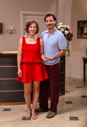 September 16, 2026, ARD telenovela *STURM DER LIEBE* (Storm of Love), photo shoot for Season 23 on the film set in Munich, at Bavaria Film in Geiselgasteig, in the studio set of the fictional Hotel Fürstenhof. The new season premieres on November 4, 2026. From left: Actress Pippa Fee