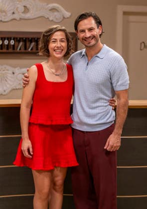 September 16, 2026, ARD telenovela *STURM DER LIEBE*, photo shoot for Season 23 on the film set in Munich, at Bavaria Film in Geiselgasteig, in the studio set of the fictional Hotel Fürstenhof. The new season premieres on November 4, 2026. From left: Actress Pippa Fee Rupperti as Emi