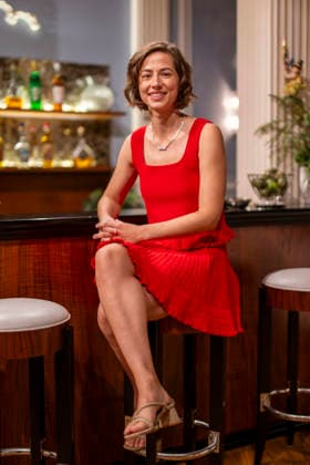 September 16, 2026, ARD telenovela *STURM DER LIEBE*, photo shoot for Season 23 on the film set in Munich, at Bavaria Film in Geiselgasteig, in the studio set of the fictional Hotel Fürstenhof. The new season premieres on November 4, 2026. Actress Pippa Fee Rupperti, playing the role of Emilia Jakobi, at the reception desk on the set of the se