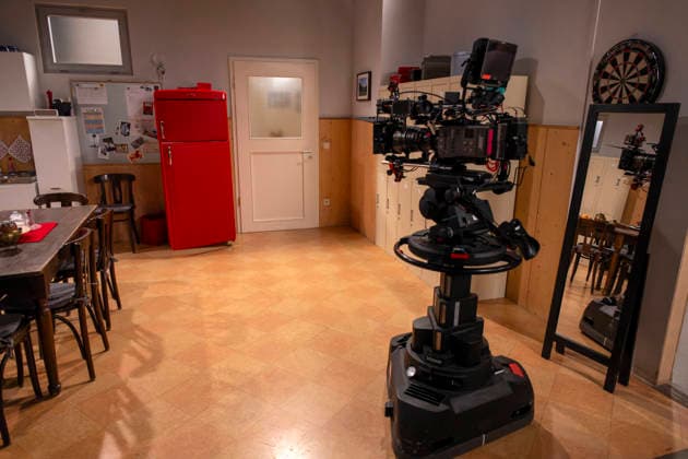 September 16, 2026, ARD telenovela *Sturm der Liebe*, photo shoot for Season 23 on the film set in Munich, at Bavaria Film in Geiselgasteig, in the studio set of the fictional Hotel Fürstenhof; TV cameras in Studio 16, September 2026, ARD series *Sturm der Liebe*, September 16, 2026, ARD series *Sturm der Liebe*