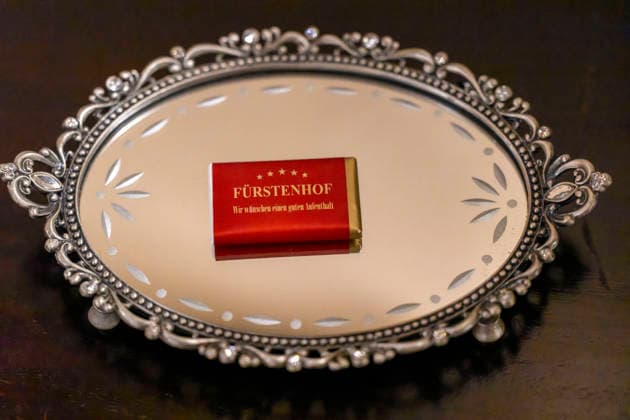 September 16, 2026, ARD Telenovela *STURM DER LIEBE*, Photo shoot for Season 23 on the film set in Munich, at Bavaria Film in Geiselgasteig, in the studio set of the fictional Hotel Fürstenhof—a chocolate bar on a silver tray, September 16, 2026, ARD series *Sturm der Liebe* September 16, 2026, ARD series *Sturm der Liebe*