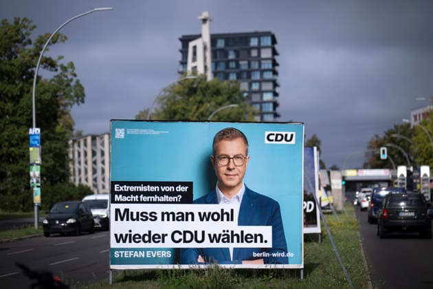 Stefan Evers, CDU election poster DEU, Germany, Berlin, September 14, 2026 Election poster featuring a photo of Stefan Evers, the Berlin CDU’s lead candidate, with the slogan Guess we’ll have to vote for the CDU again for the Berlin House of Representatives election on September 20, 2026, in Ber