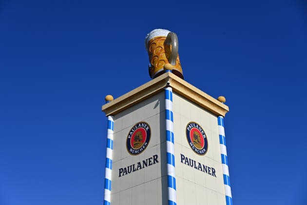 Tower of the Paulaner Festzelt, logo, emblem, company emblem, company logo, beer brand, brewery press tour ahead of the 191st Oktoberfest in 2026 on September 17, 2026
