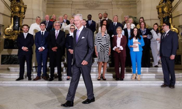 King Philippe - Filip of Belgium pictured during a royal audience of the Be Heroes with the King, in Brussels, Thursday 17 September 2026. Be Heroes is an initiative that honors Belgians who selflessly go out of their way to help others. These everyday heroes were nominated by someone close to them via the online BEHEROES platform.  BENOITxDOPPAGNE 186763298