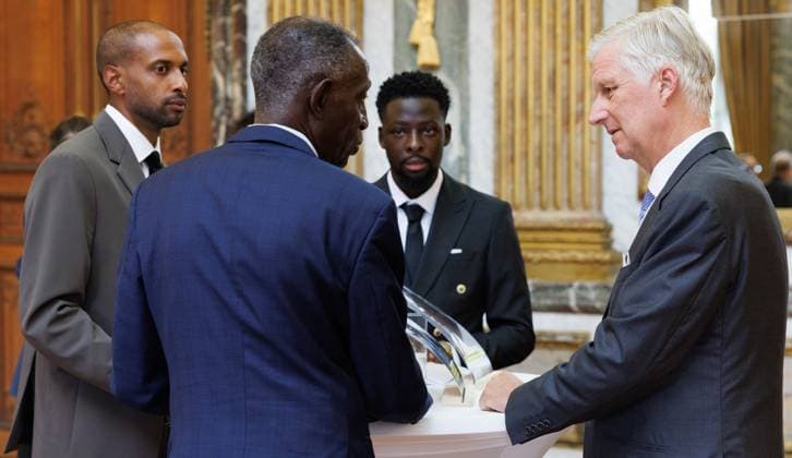 BeHeroes Mahamat Haroun and King Philippe - Filip of Belgium pictured during a royal audience of the Be Heroes with the King, in Brussels, Thursday 17 September 2026. Be Heroes is an initiative that honors Belgians who selflessly go out of their way to help others. These everyday heroes were nominated by someone close to them via the online BEHEROES platform.  BENOITxDOPPAGNE 186763283