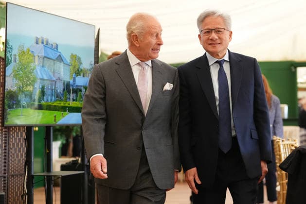 King meets with AI sector leaders King Charles III walks with Nvidia chief executive Jensen Huang (right) to a meeting for leaders from the artificial intelligence (AI) sector, Government, and thought leaders to discuss how AI can be developed and deployed in ways that benefit society, at Dumfries House in Cumnock, Ayrshire. Picture date: Thursday September 17, 2026., Credit:Jonathan Brady PA ROTA - B68 Avalon UK, Cumnock  Copyright: xJonathanxBradyx xPAxROTAx-xB68x xAvalonx 1135714843