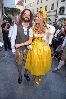 Heidi Klum, her dog Fritz, and her husband Tom Kaulitz at HEIDIFEST 2026 at the Hofbräuhaus in Munich on September 17, 2026