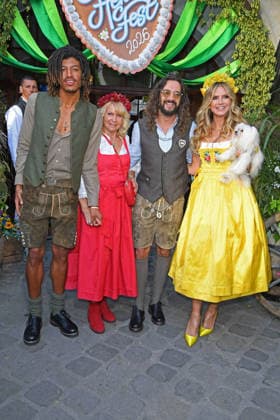 Heidi Klum, her dog Fritz, with her husband Tom Kaulitz, her son Henry Günther Samuel, and her mother Erna Klum at the HEIDIFEST 2026 at the Hofbräuhaus in Munich on September 17, 2026