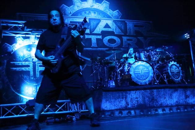 Dino Cazares and Pete Webber (from left) of the band Fear Factory at a concert at Huxleys Neue Welt in Berlin on September 17, 2026. Fear Factory Concert Berlin