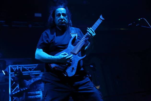 Dino Cazares of the band Fear Factory at a concert at Huxleys Neue Welt in Berlin, September 17, 2026 Fear Factory Concert Berlin