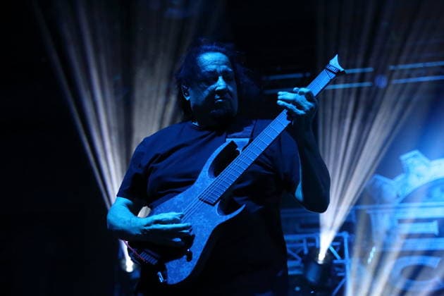 Dino Cazares of the band Fear Factory at a concert at Huxleys Neue Welt in Berlin, September 17, 2026 Fear Factory Concert Berlin