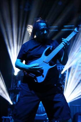 Dino Cazares of the band Fear Factory at a concert at Huxleys Neue Welt in Berlin, September 17, 2026 Fear Factory Concert Berlin