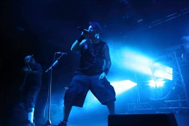Tony Campos and Milo Silvestro (from left) of the band Fear Factory at a concert at Huxleys Neue Welt in Berlin on September 17, 2026. Fear Factory Concert Berlin