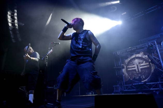 Tony Campos and Milo Silvestro (from left) of the band Fear Factory at a concert at Huxleys Neue Welt in Berlin on September 17, 2026. Fear Factory Concert Berlin