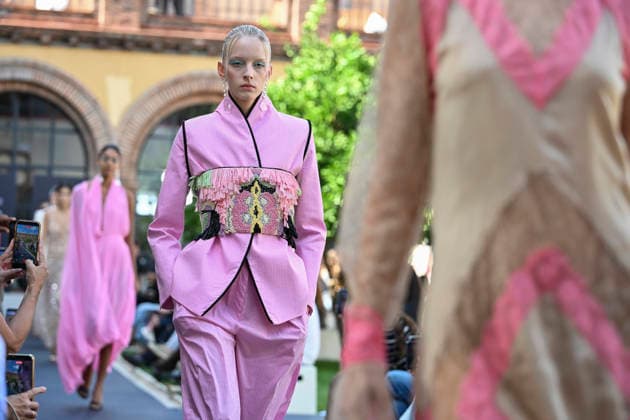 September 17, 2026, Madrid, Spain: A model parades with Odette Ãlvarez design during the Mercedes Benz Fashion Week Madrid at Cibeles Palace in Madrid. Madrid Spain  - ZUMAs197 20260917_aaa_s197_109 Copyright: xAtilanoxGarciax