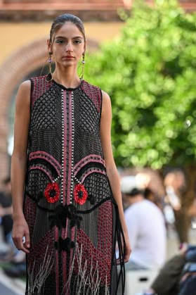September 17, 2026, Madrid, Spain: A model parades with Odette Ãlvarez design during the Mercedes Benz Fashion Week Madrid at Cibeles Palace in Madrid. Madrid Spain  - ZUMAs197 20260917_aaa_s197_112 Copyright: xAtilanoxGarciax
