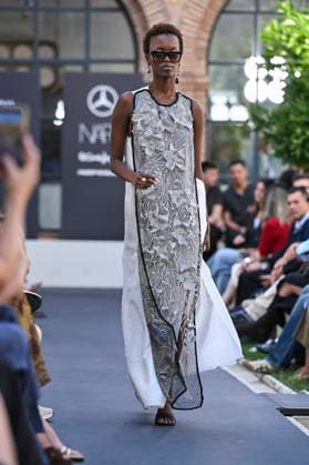 September 17, 2026, Madrid, Spain: A model parades with Odette Ãlvarez design during the Mercedes Benz Fashion Week Madrid at Cibeles Palace in Madrid. Madrid Spain  - ZUMAs197 20260917_aaa_s197_116 Copyright: xAtilanoxGarciax