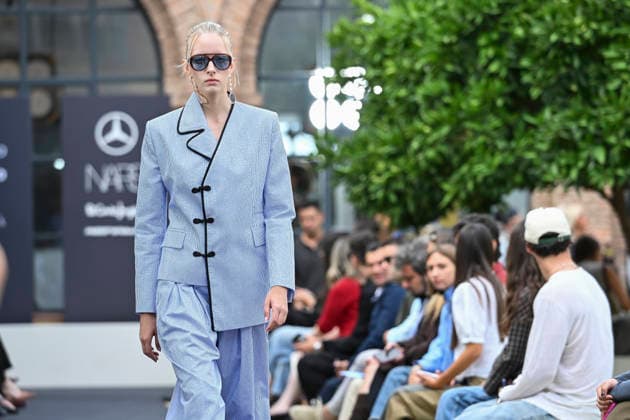 September 17, 2026, Madrid, Spain: A model parades with Odette Ãlvarez design during the Mercedes Benz Fashion Week Madrid at Cibeles Palace in Madrid. Madrid Spain  - ZUMAs197 20260917_aaa_s197_167 Copyright: xAtilanoxGarciax