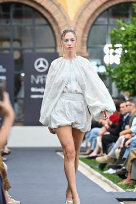 September 17, 2026, Madrid, Spain: A model parades with Odette Ãlvarez design during the Mercedes Benz Fashion Week Madrid at Cibeles Palace in Madrid. Madrid Spain  - ZUMAs197 20260917_aaa_s197_166 Copyright: xAtilanoxGarciax