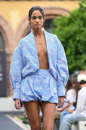 September 17, 2026, Madrid, Spain: A model parades with Odette Ãlvarez design during the Mercedes Benz Fashion Week Madrid at Cibeles Palace in Madrid. Madrid Spain  - ZUMAs197 20260917_aaa_s197_168 Copyright: xAtilanoxGarciax