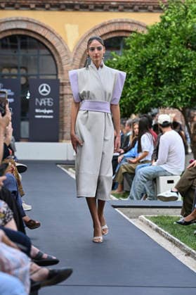 September 17, 2026, Madrid, Spain: A model parades with Odette Ãlvarez design during the Mercedes Benz Fashion Week Madrid at Cibeles Palace in Madrid. Madrid Spain  - ZUMAs197 20260917_aaa_s197_161 Copyright: xAtilanoxGarciax
