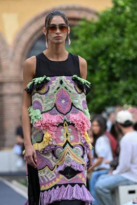 September 17, 2026, Madrid, Spain: A model parades with Odette Ãlvarez design during the Mercedes Benz Fashion Week Madrid at Cibeles Palace in Madrid. Madrid Spain  - ZUMAs197 20260917_aaa_s197_162 Copyright: xAtilanoxGarciax