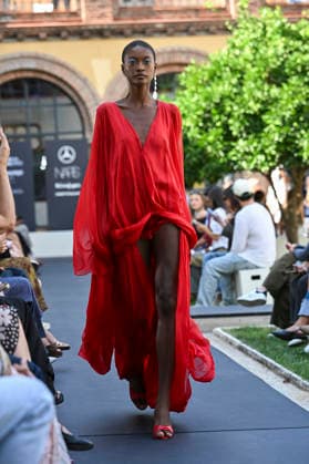 September 17, 2026, Madrid, Spain: A model parades with Odette Ãlvarez design during the Mercedes Benz Fashion Week Madrid at Cibeles Palace in Madrid. Madrid Spain  - ZUMAs197 20260917_aaa_s197_179 Copyright: xAtilanoxGarciax