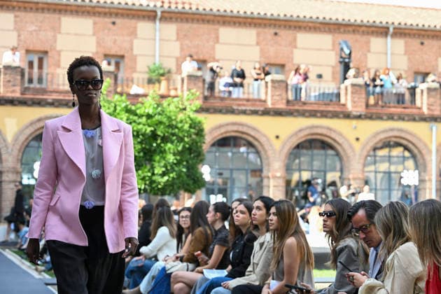September 17, 2026, Madrid, Spain: A model parades with Odette Ãlvarez design during the Mercedes Benz Fashion Week Madrid at Cibeles Palace in Madrid. Madrid Spain  - ZUMAs197 20260917_aaa_s197_187 Copyright: xAtilanoxGarciax