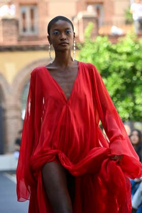 September 17, 2026, Madrid, Spain: A model parades with Odette Ãlvarez design during the Mercedes Benz Fashion Week Madrid at Cibeles Palace in Madrid. Madrid Spain  - ZUMAs197 20260917_aaa_s197_191 Copyright: xAtilanoxGarciax