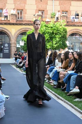 September 17, 2026, Madrid, Spain: A model parades with Odette Ãlvarez design during the Mercedes Benz Fashion Week Madrid at Cibeles Palace in Madrid. Madrid Spain  - ZUMAs197 20260917_aaa_s197_181 Copyright: xAtilanoxGarciax