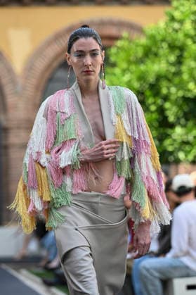 September 17, 2026, Madrid, Spain: A model parades with Odette Ãlvarez design during the Mercedes Benz Fashion Week Madrid at Cibeles Palace in Madrid. Madrid Spain  - ZUMAs197 20260917_aaa_s197_183 Copyright: xAtilanoxGarciax
