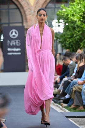 September 17, 2026, Madrid, Spain: A model parades with Odette Ãlvarez design during the Mercedes Benz Fashion Week Madrid at Cibeles Palace in Madrid. Madrid Spain  - ZUMAs197 20260917_aaa_s197_125 Copyright: xAtilanoxGarciax