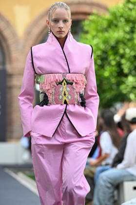 September 17, 2026, Madrid, Spain: A model parades with Odette Ãlvarez design during the Mercedes Benz Fashion Week Madrid at Cibeles Palace in Madrid. Madrid Spain  - ZUMAs197 20260917_aaa_s197_131 Copyright: xAtilanoxGarciax