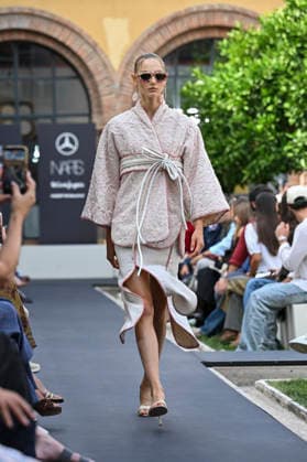 September 17, 2026, Madrid, Spain: A model parades with Odette Ãlvarez design during the Mercedes Benz Fashion Week Madrid at Cibeles Palace in Madrid. Madrid Spain  - ZUMAs197 20260917_aaa_s197_132 Copyright: xAtilanoxGarciax