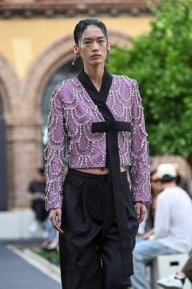 September 17, 2026, Madrid, Spain: A model parades with Odette Ãlvarez design during the Mercedes Benz Fashion Week Madrid at Cibeles Palace in Madrid. Madrid Spain  - ZUMAs197 20260917_aaa_s197_133 Copyright: xAtilanoxGarciax