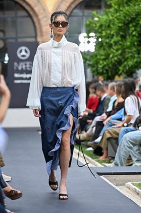 September 17, 2026, Madrid, Spain: A model parades with Odette Ãlvarez design during the Mercedes Benz Fashion Week Madrid at Cibeles Palace in Madrid. Madrid Spain  - ZUMAs197 20260917_aaa_s197_139 Copyright: xAtilanoxGarciax