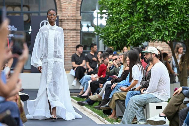 September 17, 2026, Madrid, Spain: A model parades with Odette Ãlvarez design during the Mercedes Benz Fashion Week Madrid at Cibeles Palace in Madrid. Madrid Spain  - ZUMAs197 20260917_aaa_s197_144 Copyright: xAtilanoxGarciax