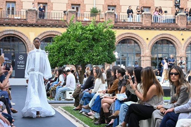 September 17, 2026, Madrid, Spain: A model parades with Odette Ãlvarez design during the Mercedes Benz Fashion Week Madrid at Cibeles Palace in Madrid. Madrid Spain  - ZUMAs197 20260917_aaa_s197_147 Copyright: xAtilanoxGarciax