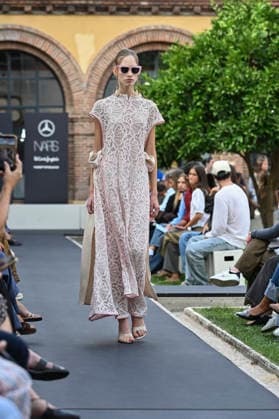 September 17, 2026, Madrid, Spain: A model parades with Odette Ãlvarez design during the Mercedes Benz Fashion Week Madrid at Cibeles Palace in Madrid. Madrid Spain  - ZUMAs197 20260917_aaa_s197_152 Copyright: xAtilanoxGarciax