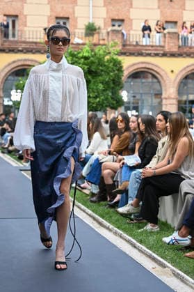 September 17, 2026, Madrid, Spain: A model parades with Odette Ãlvarez design during the Mercedes Benz Fashion Week Madrid at Cibeles Palace in Madrid. Madrid Spain  - ZUMAs197 20260917_aaa_s197_153 Copyright: xAtilanoxGarciax