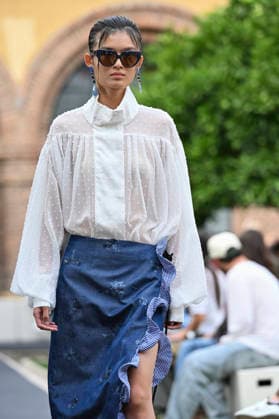 September 17, 2026, Madrid, Spain: A model parades with Odette Ãlvarez design during the Mercedes Benz Fashion Week Madrid at Cibeles Palace in Madrid. Madrid Spain  - ZUMAs197 20260917_aaa_s197_154 Copyright: xAtilanoxGarciax