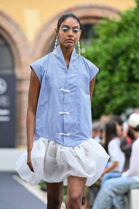 September 17, 2026, Madrid, Spain: A model parades with Odette Ãlvarez design during the Mercedes Benz Fashion Week Madrid at Cibeles Palace in Madrid. Madrid Spain  - ZUMAs197 20260917_aaa_s197_170 Copyright: xAtilanoxGarciax