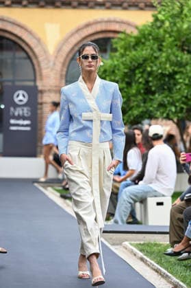 September 17, 2026, Madrid, Spain: A model parades with Odette Ãlvarez design during the Mercedes Benz Fashion Week Madrid at Cibeles Palace in Madrid. Madrid Spain  - ZUMAs197 20260917_aaa_s197_171 Copyright: xAtilanoxGarciax