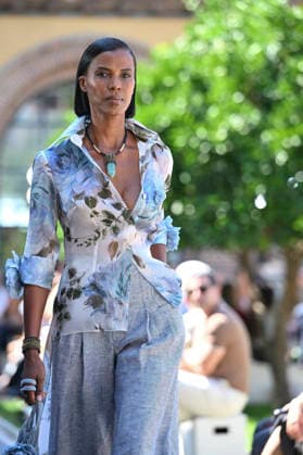September 17, 2026, Madrid, Spain: A model parades with Malone design during the Mercedes Benz Fashion Week Madrid at Cibeles Palace in Madrid. Madrid Spain  - ZUMAs197 20260917_aaa_s197_227 Copyright: xAtilanoxGarciax