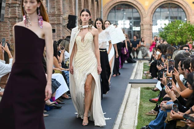 September 17, 2026, Madrid, Spain: A model parades with Isabel Sanchis design during the Mercedes Benz Fashion Week Madrid at Cibeles Palace in Madrid. Madrid Spain  - ZUMAs197 20260917_aaa_s197_267 Copyright: xAtilanoxGarciax