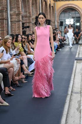 September 17, 2026, Madrid, Spain: A model parades with Isabel Sanchis design during the Mercedes Benz Fashion Week Madrid at Cibeles Palace in Madrid. Madrid Spain  - ZUMAs197 20260917_aaa_s197_277 Copyright: xAtilanoxGarciax