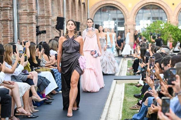 September 17, 2026, Madrid, Spain: A model parades with Isabel Sanchis design during the Mercedes Benz Fashion Week Madrid at Cibeles Palace in Madrid. Madrid Spain  - ZUMAs197 20260917_aaa_s197_278 Copyright: xAtilanoxGarciax